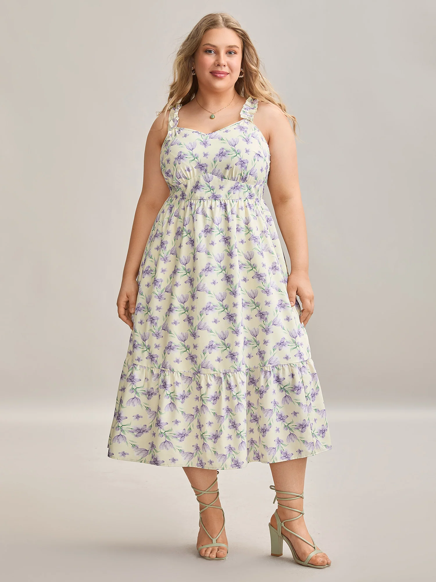 Vine Floral Pockets Stretchy Waist Midi Dress
