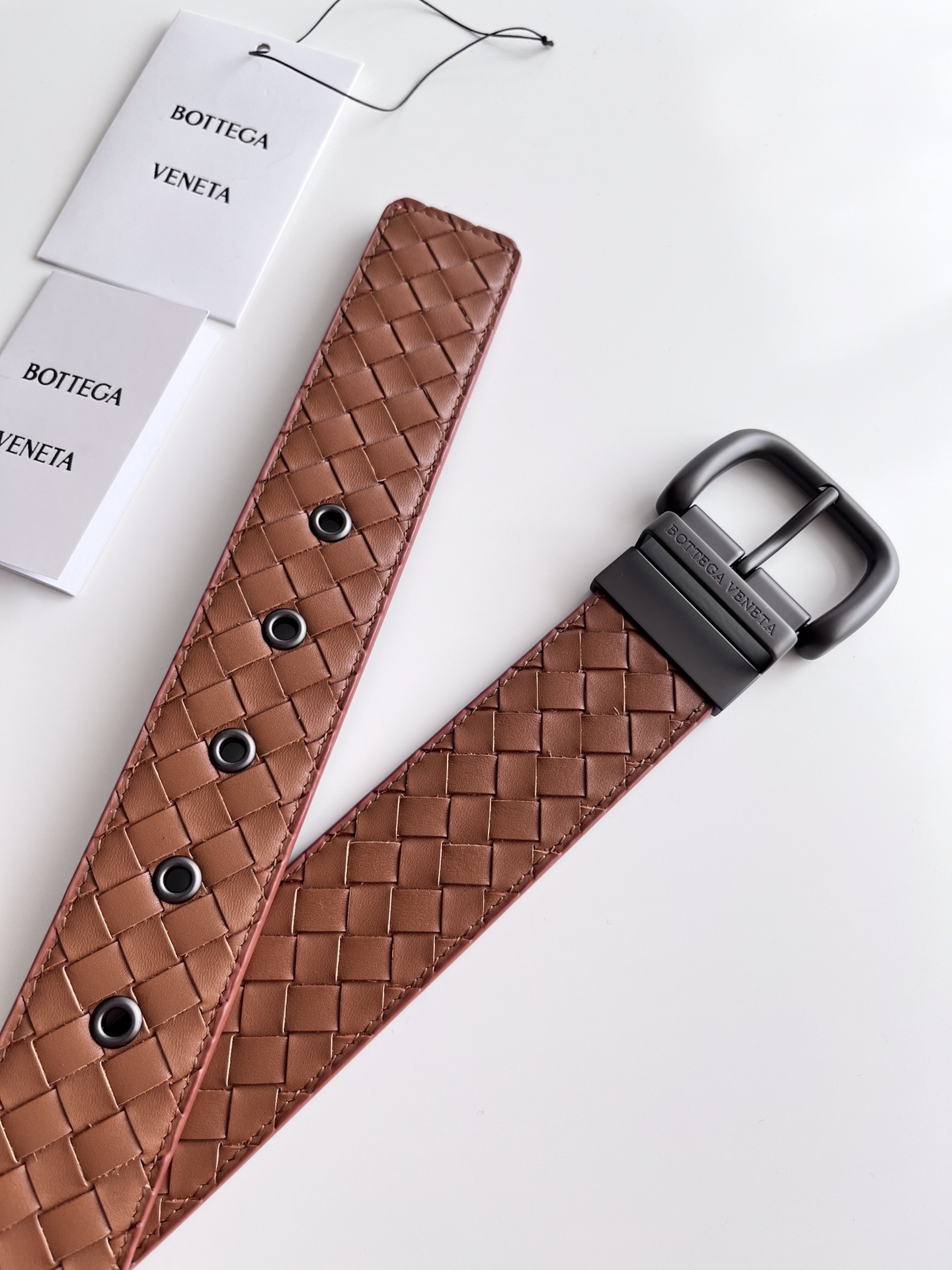 Bottega Veneta frosted pin buckle woven cowhide double-sided belt 4.0cm wide