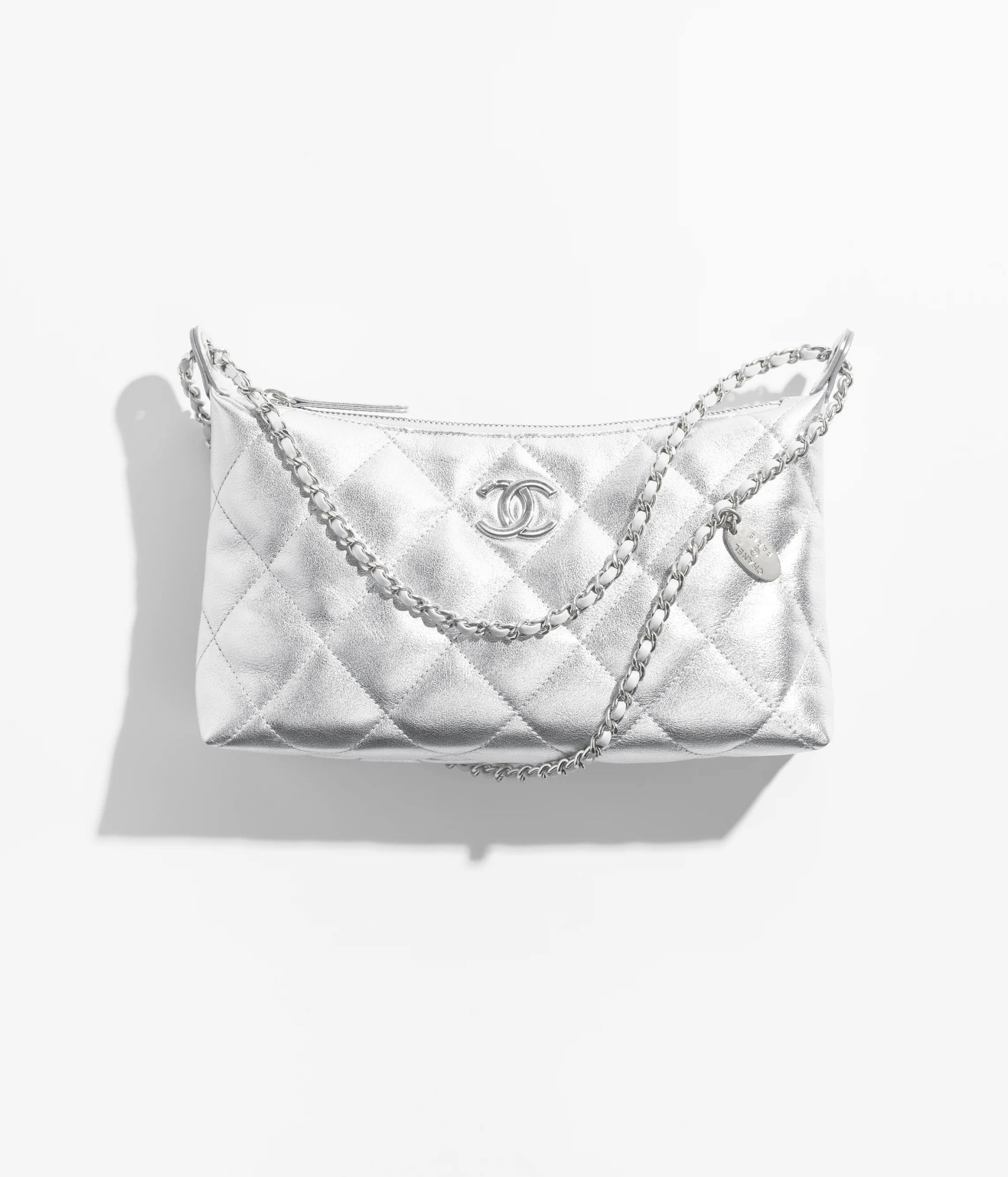 CHANEL Hobo Handbag Metallic Calfskin & Silver-Tone Metal Silvery AS5528-B20300-U1002
