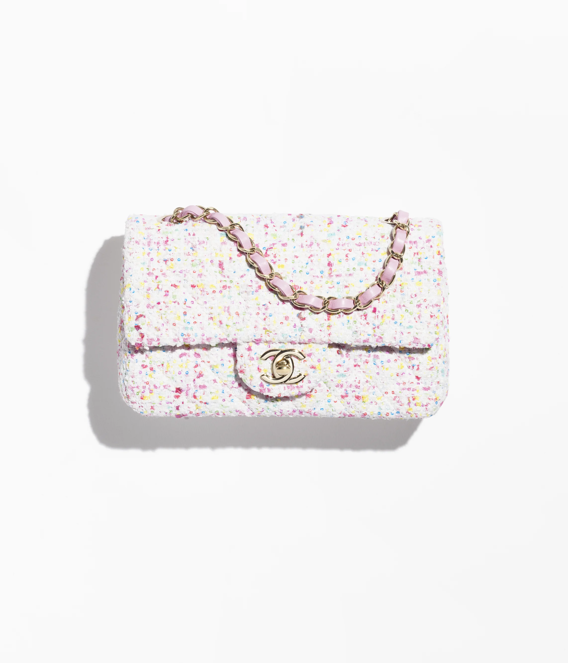 Chanel Mini Classic Bag Tweed & Gold Metal White, Blue & Pink A69900-B19943-NADQX