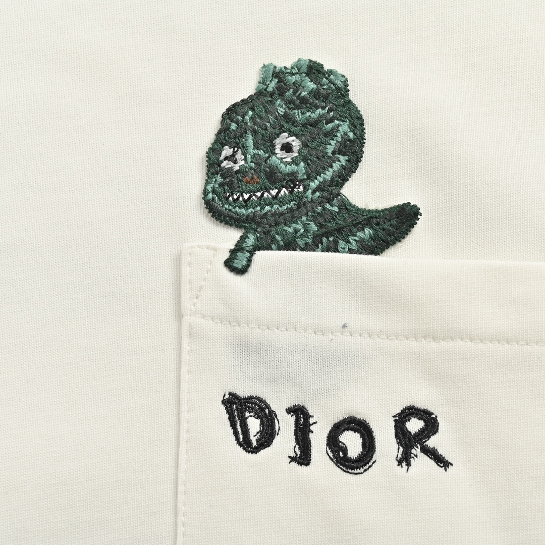 Dior 24ss pocket dinosaur embroidered short sleeve