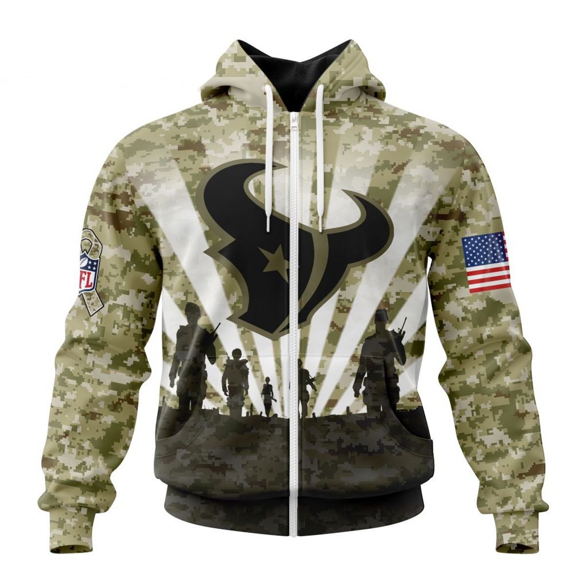 HOUSTON TEXANS 3D HOODIE HONOR VETERANS