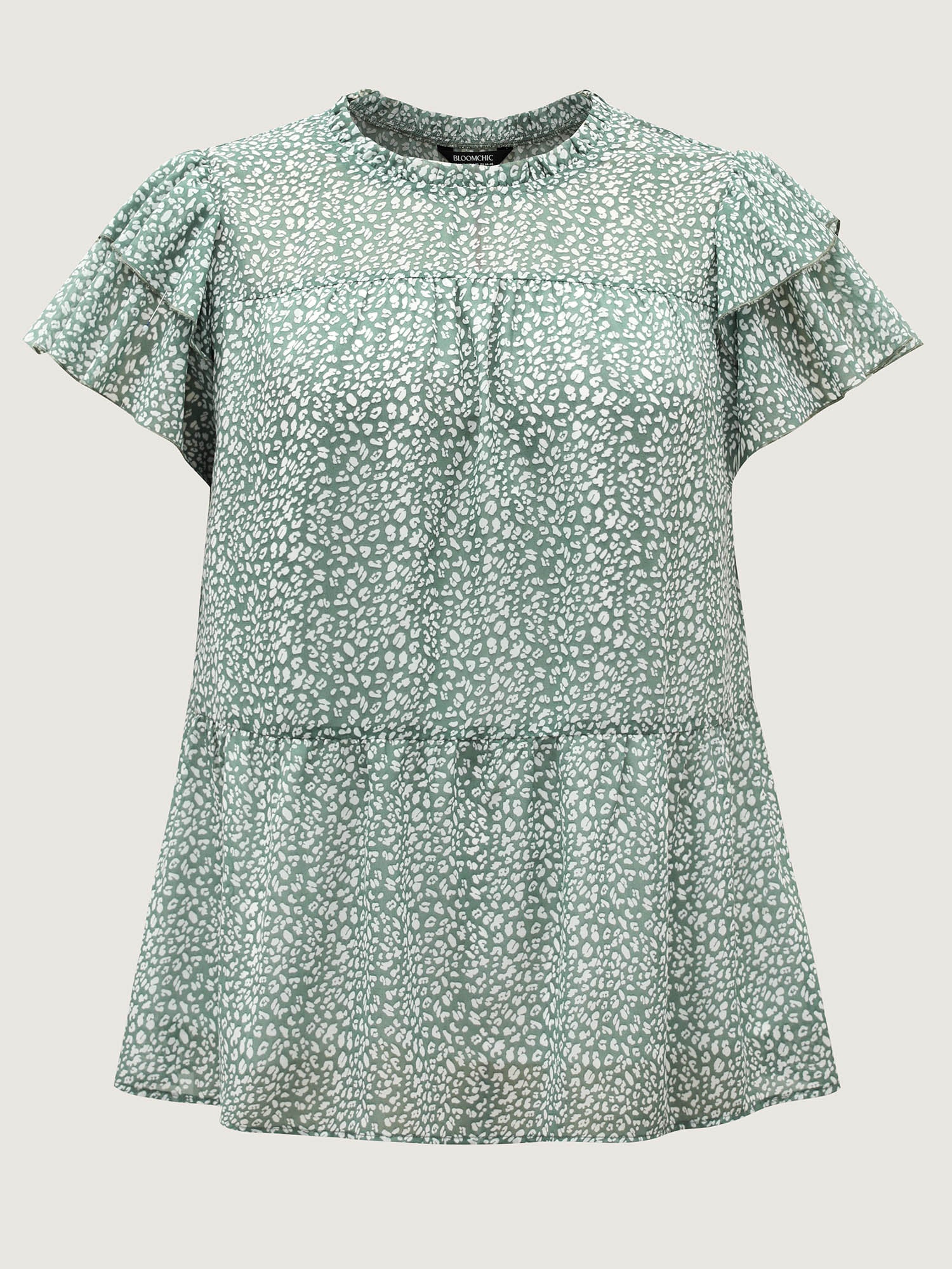 Leopard Print Stretchy Neck Flowy Blouse