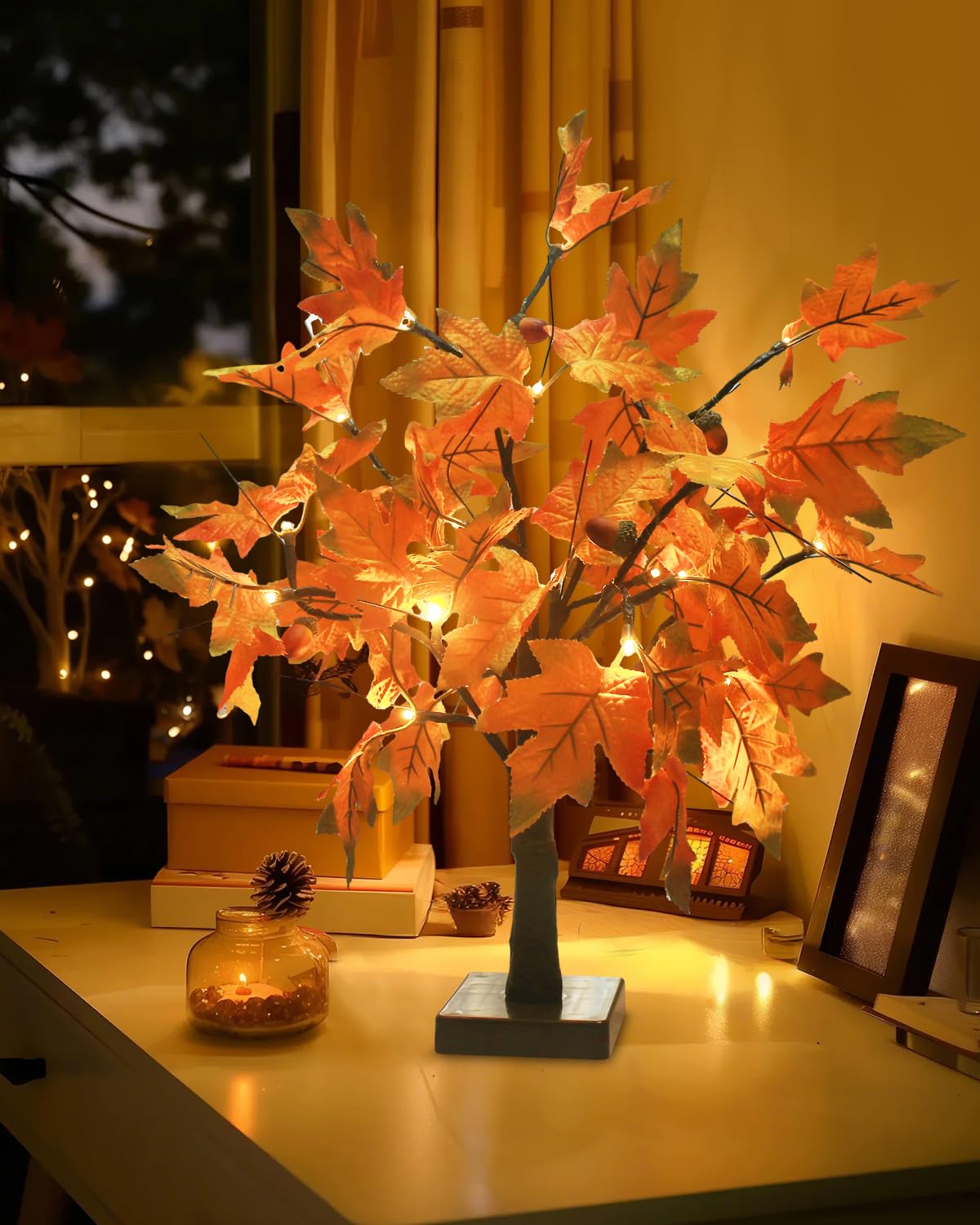 🍁Artificial Fall Lighted Maple Tree Decor - 🍂Fall Decorations for Halloween & Thanksgiving