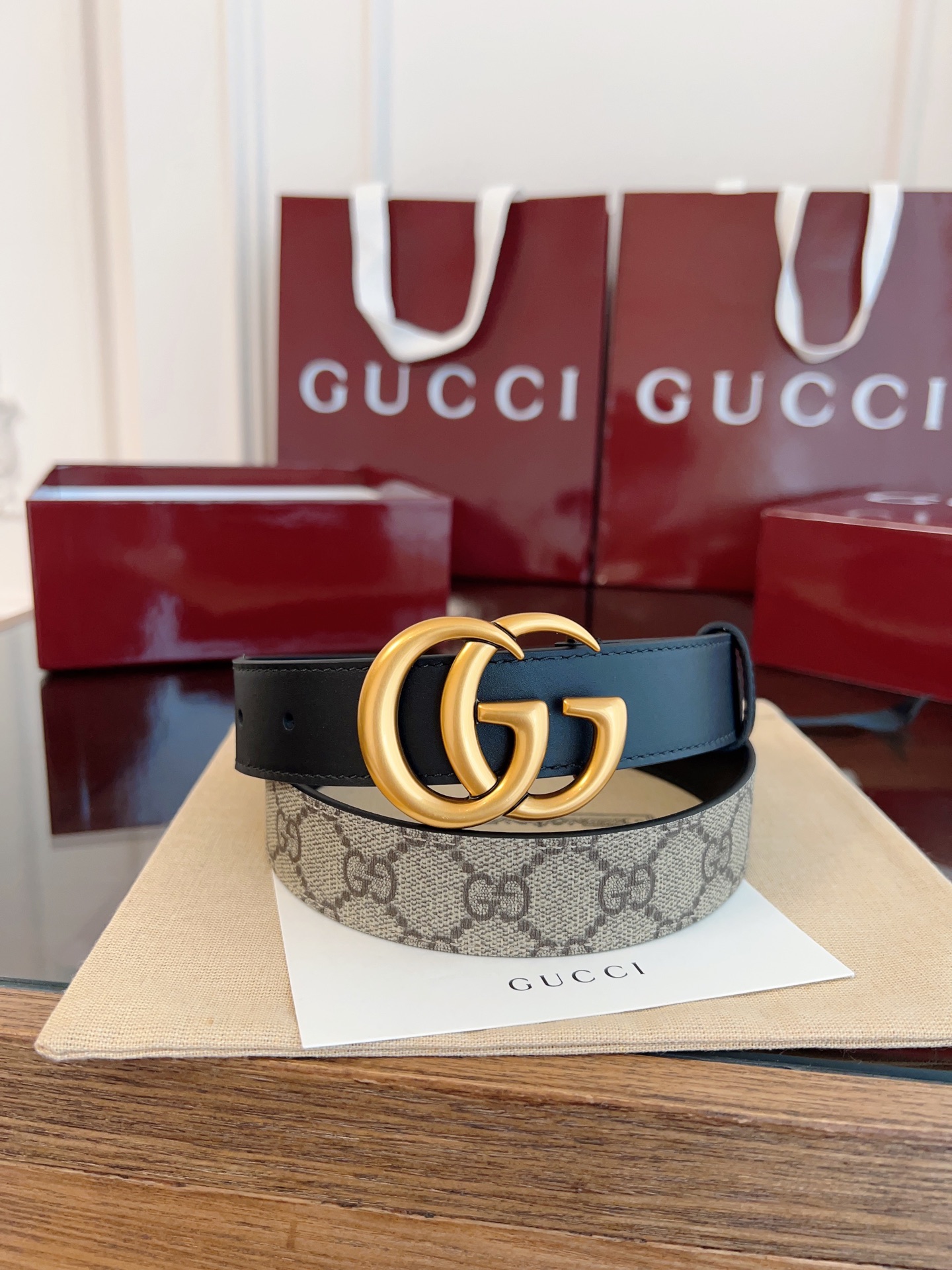 Gucci Double G steel buckle women's cowhide double-sided belt 3.0cm wide