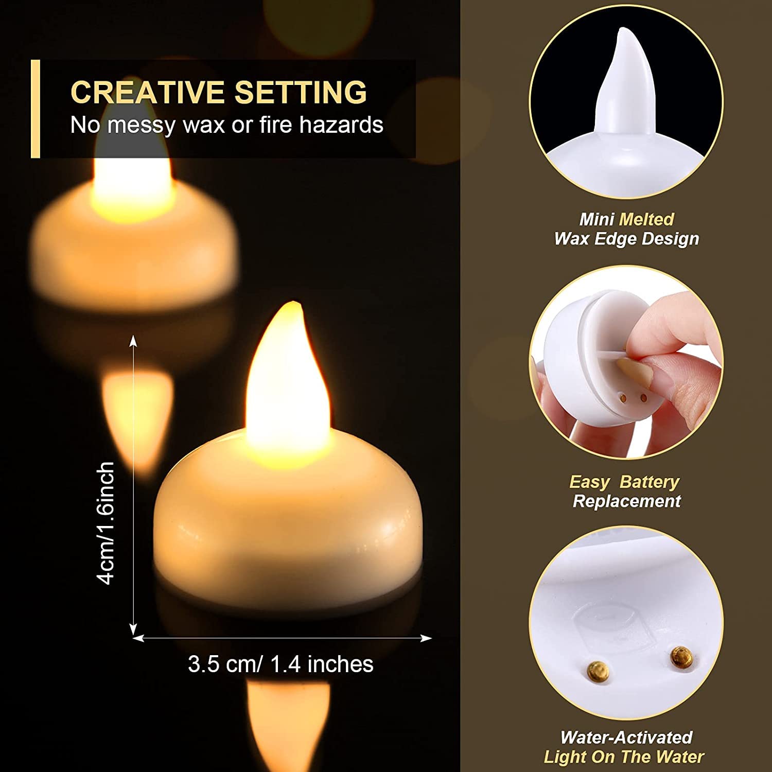🔥2 Pcs/Set Flickering LED Flameless Floating Candles
