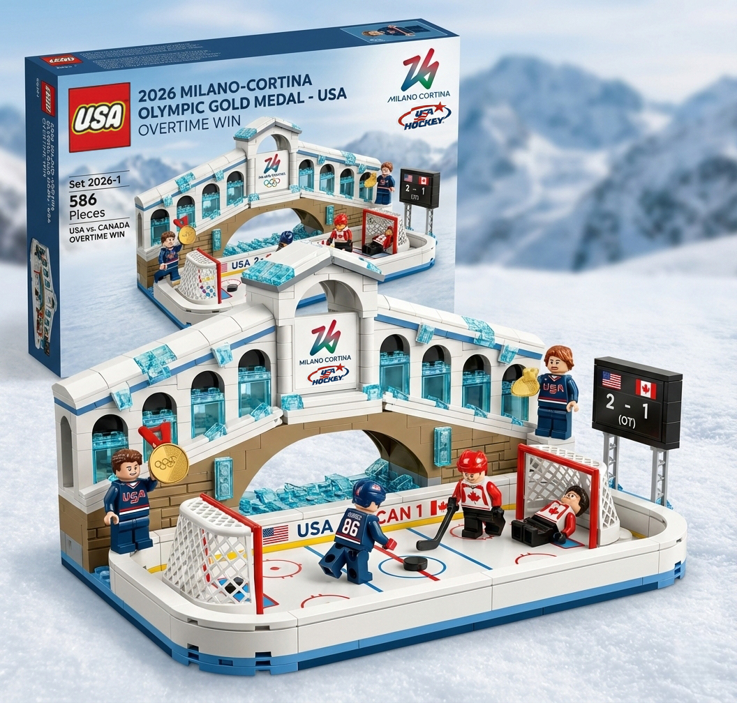 2026 Milano-Cortina Olympic Gold USA Overtime Win Hockey Brick Set