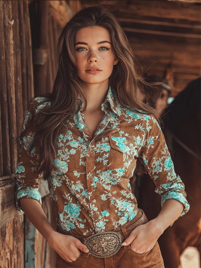 Women's Vintage Western Horse Design  Shirt