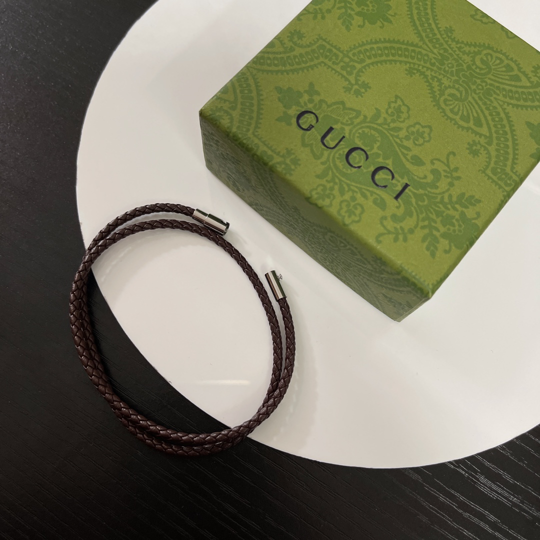 Gucci Brown Leather Braided Bracelet
