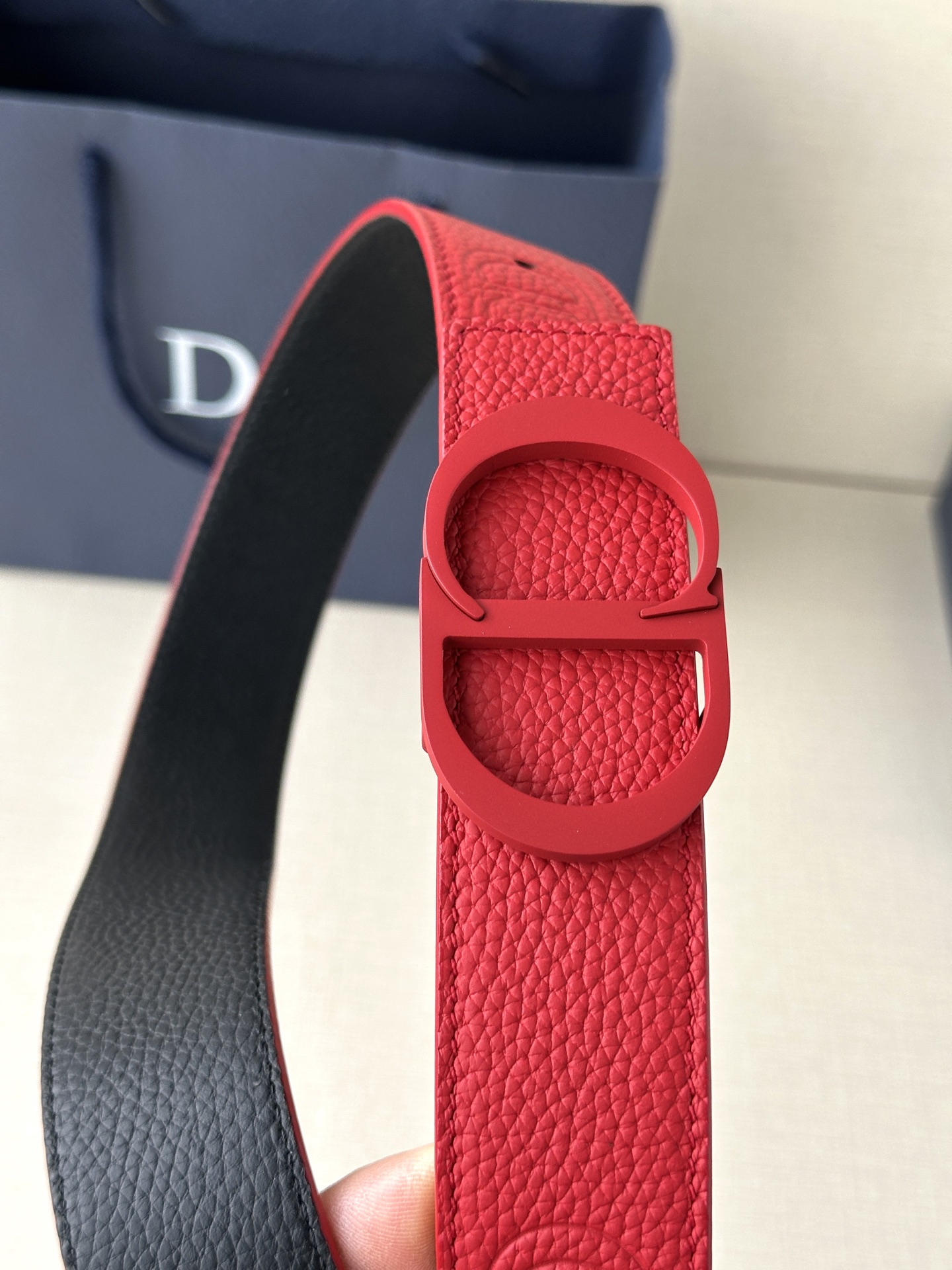 Dior embossed top layer leather belt 3.5CM wide