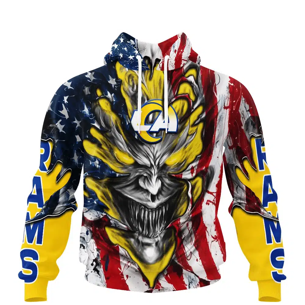 LOS ANGELES RAMS DEMON FACE AMERICAN FLAG-3D UNISEX HOODIE