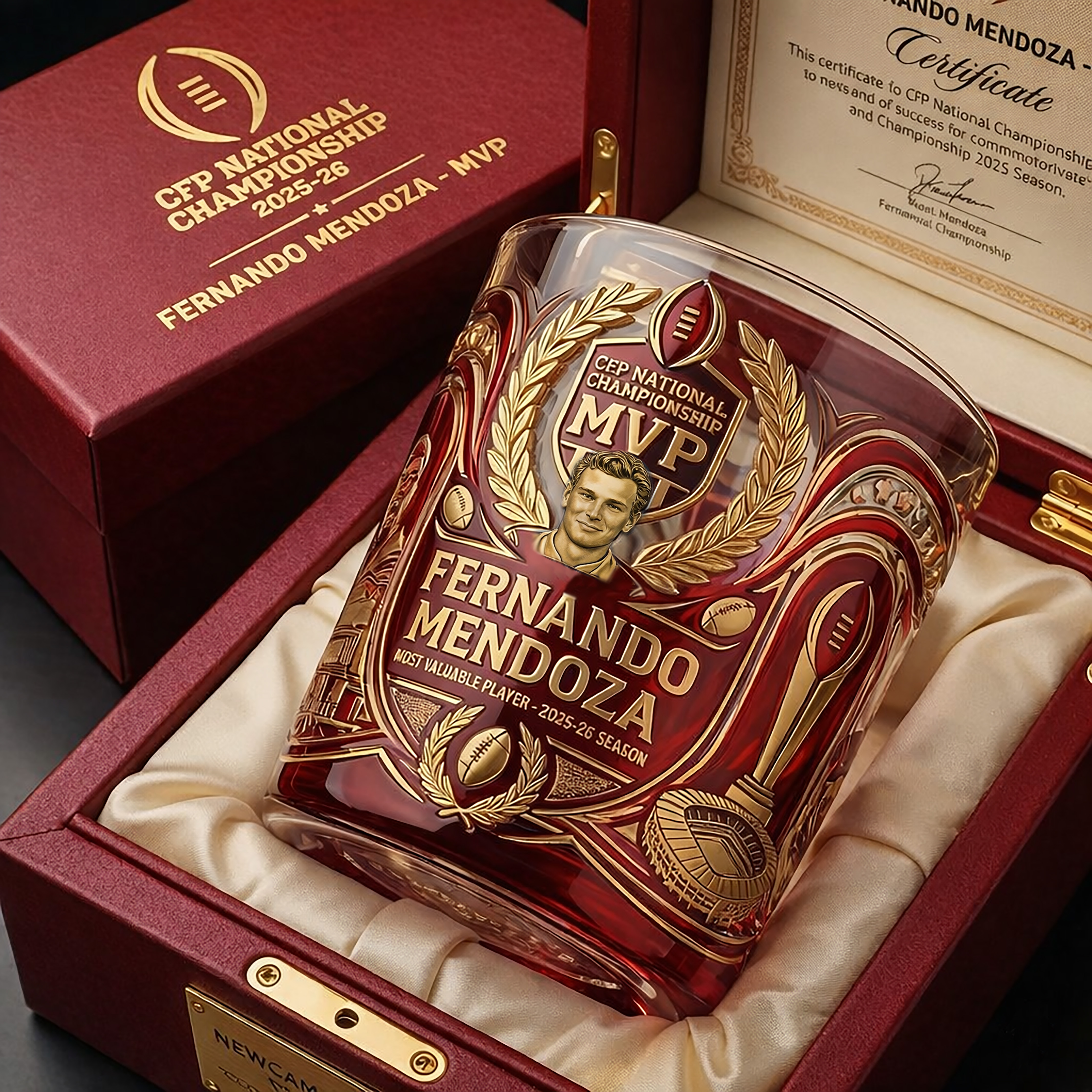 🥃 CFP National Championship MVP – Fernando Mendoza Commemorative Whiskey Glass