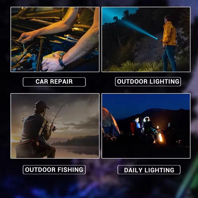 Strong Light Flashlight USB Rechargeable with Emergency White Light and Red & Blue Alarm Lights Waterproof Design