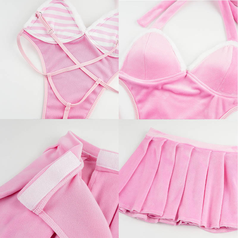 Cosplay Kitty Lace-up Jumpsuit Skirt Lingerie Set