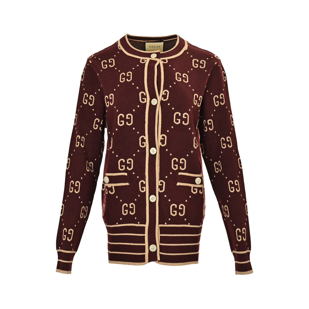 Gucci 24Fw Women's Allover Double G Jacquard Crew Neck Cardigan Sweater