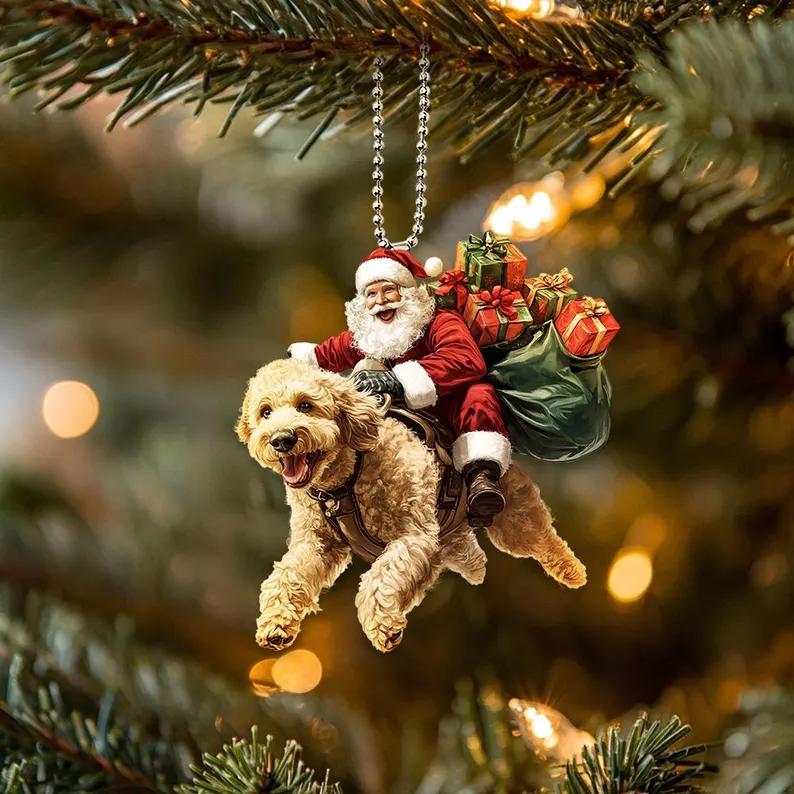 Happy Santa and Dog Ornament