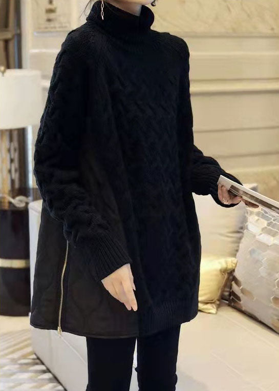 Women Coffee Turtleneck Patchwork Thick Fall Sweater