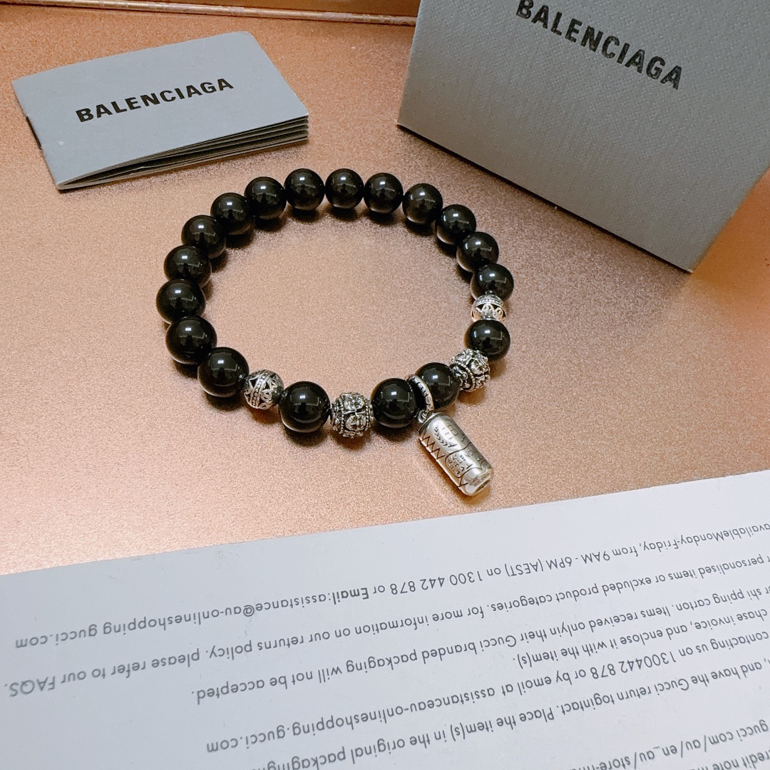 Balenciaga Natural Obsidian Thai Silver Style Bracelet