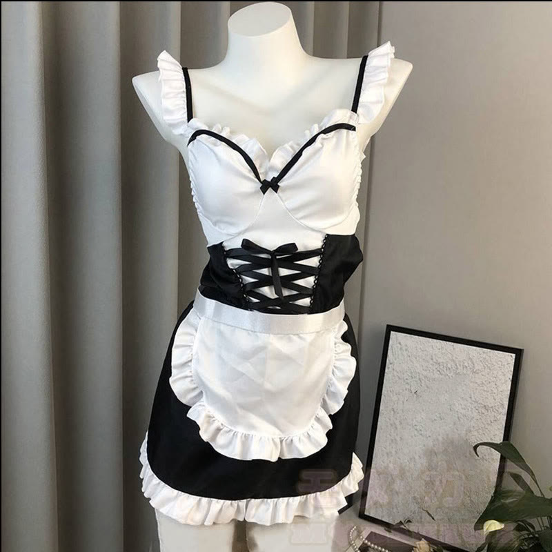 Cosplay Maid Bow Lace-up Lingerie Dress
