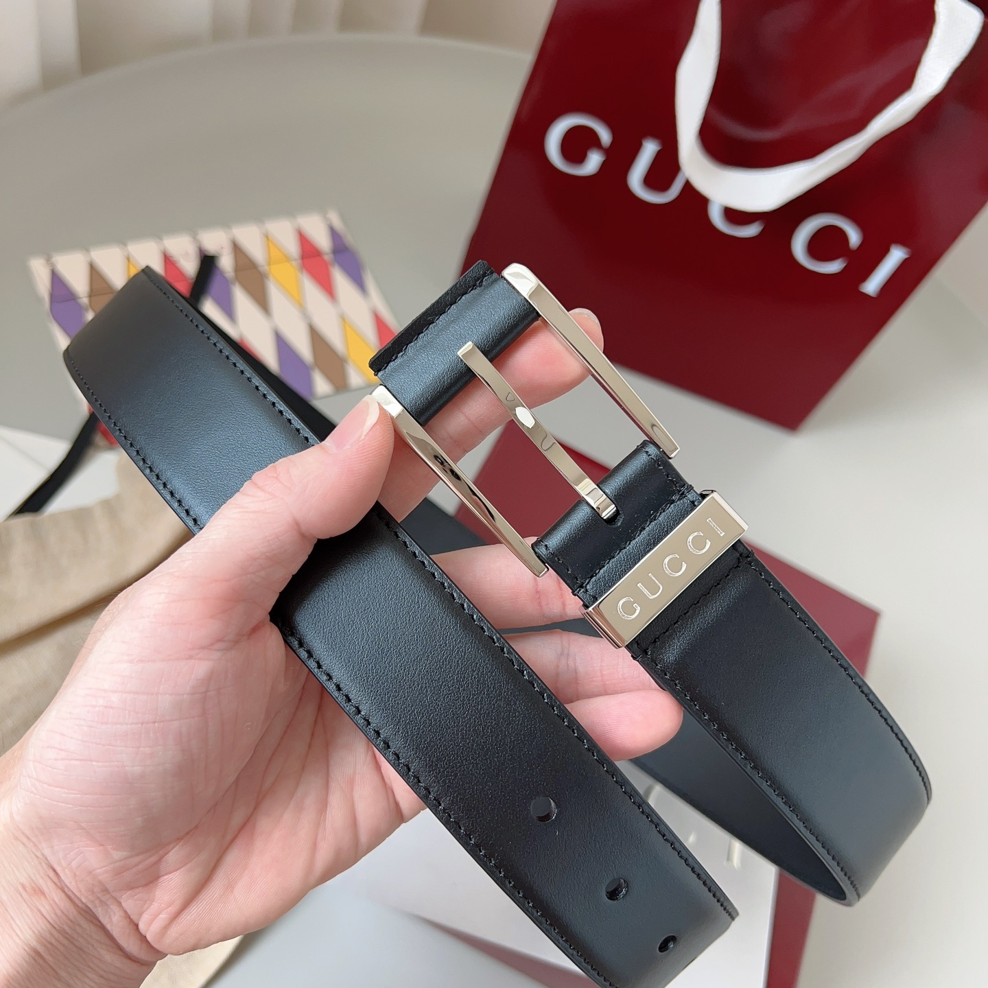 Gucci pin buckle leather belt 3.5cm wide