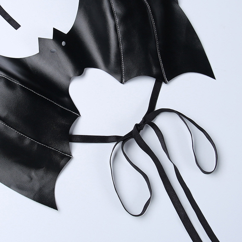 Bat Pattern PU Leather Lace Up Top