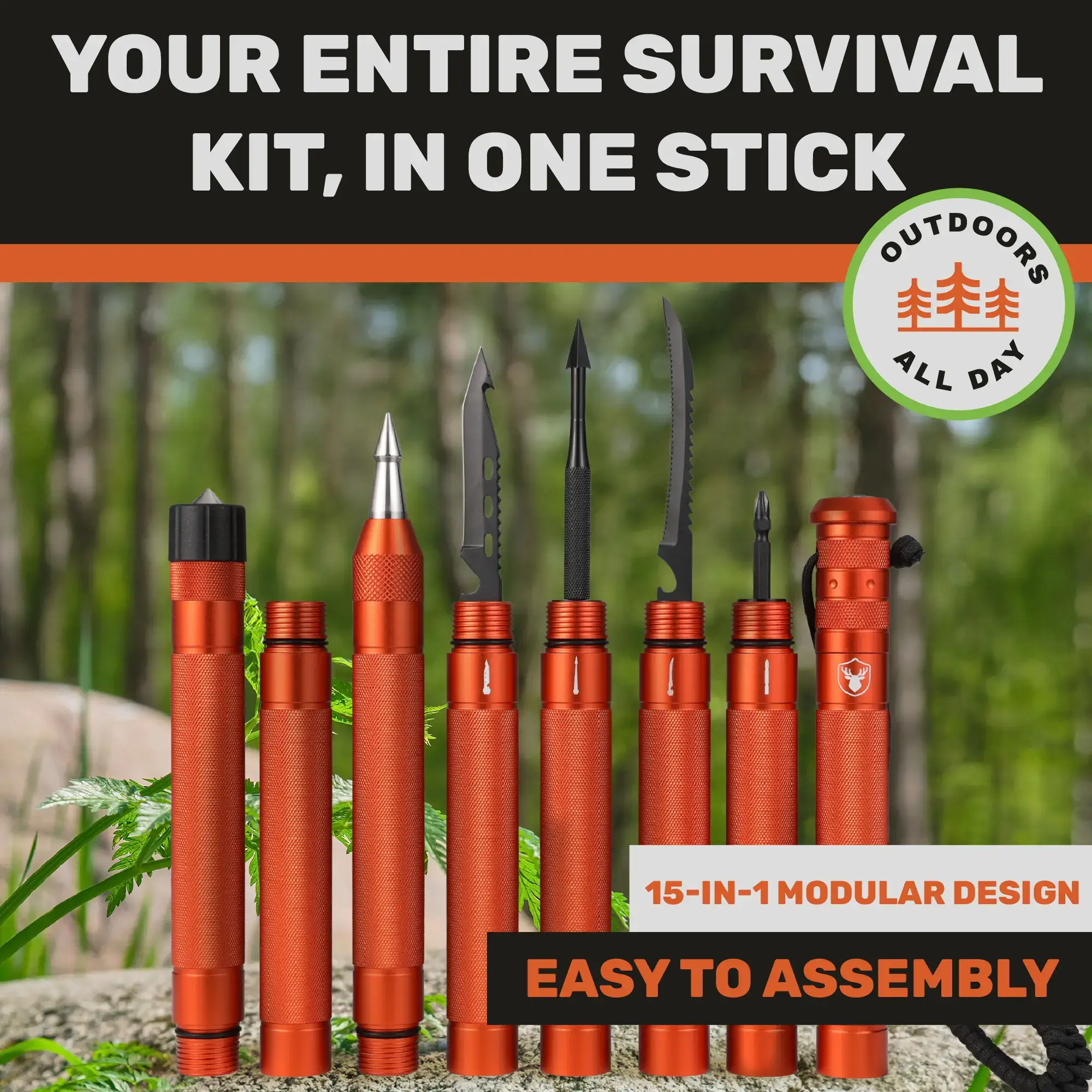 Survival Hiking Stick - Adjustable Trekking Pole with Built-in Outdoor Emergency Tools for Camping and Hiking