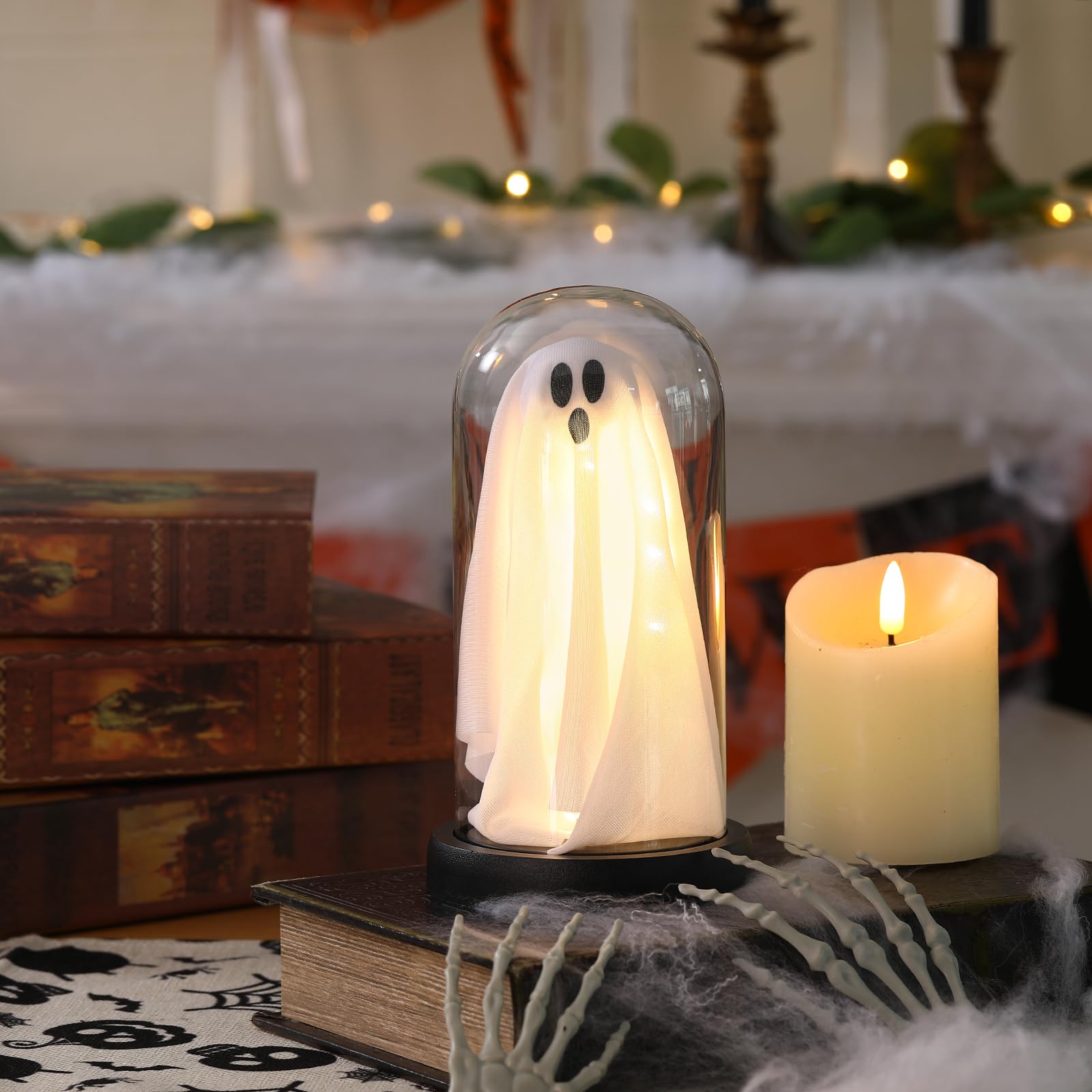 🏆Limited Sale⚡Almost Gone💥👻 Light Up Ghost in Glass Cloche