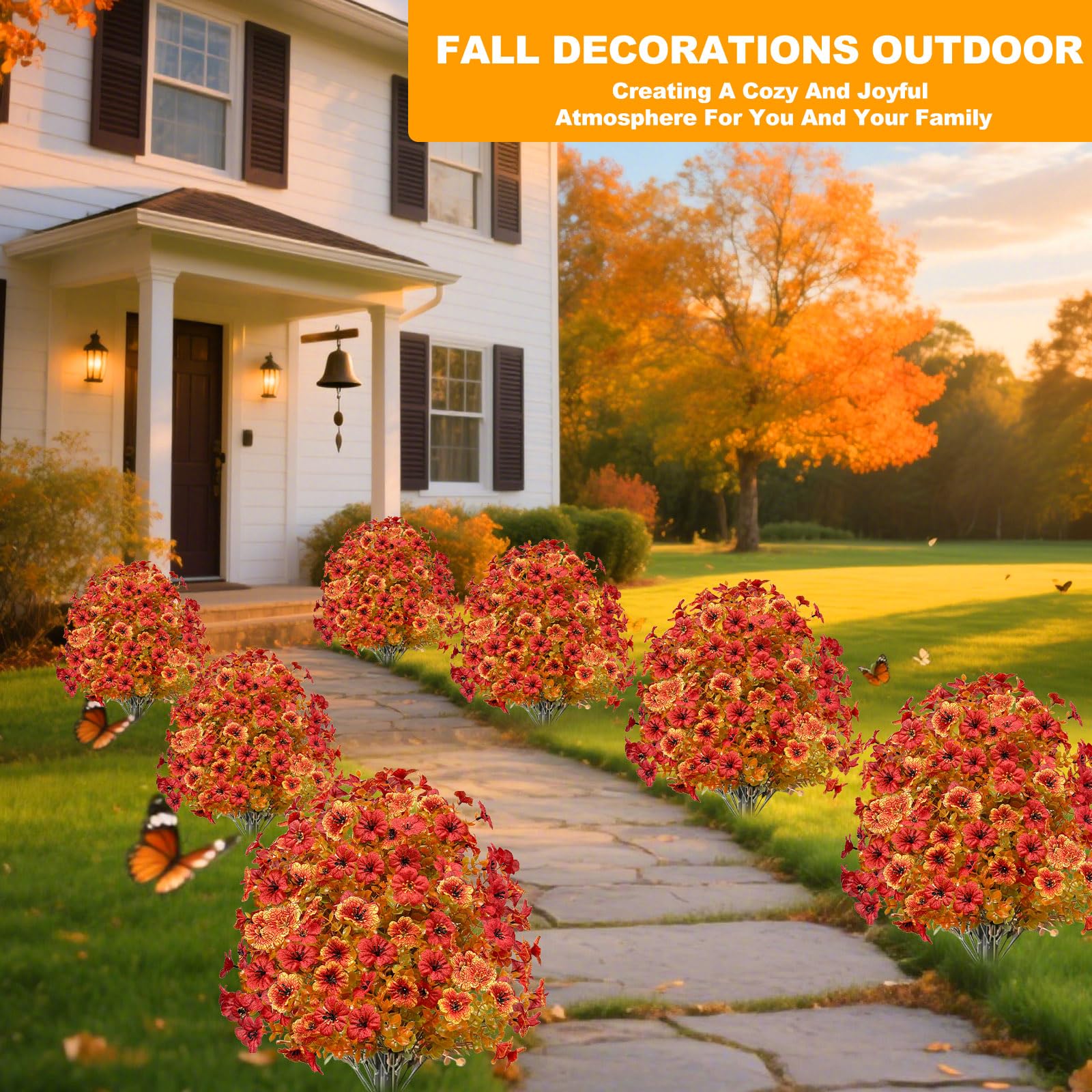 💥ON SALE💥Fall Artificial Mum Ball Topiary Tree and Boxwood Topiary-UV resistant, Waterproof, Windproof
