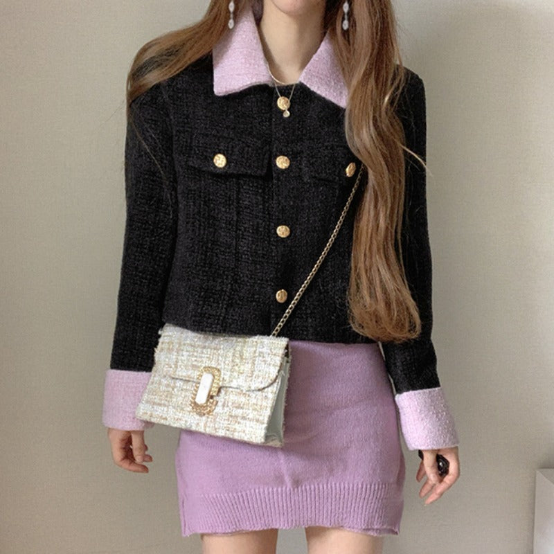 French Age Reducing Contrast Panel Coat