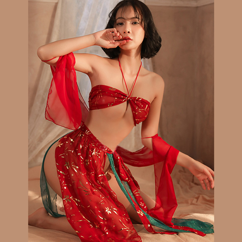 Han Costume See Through Lace Up Split Sexy Lingerie Set