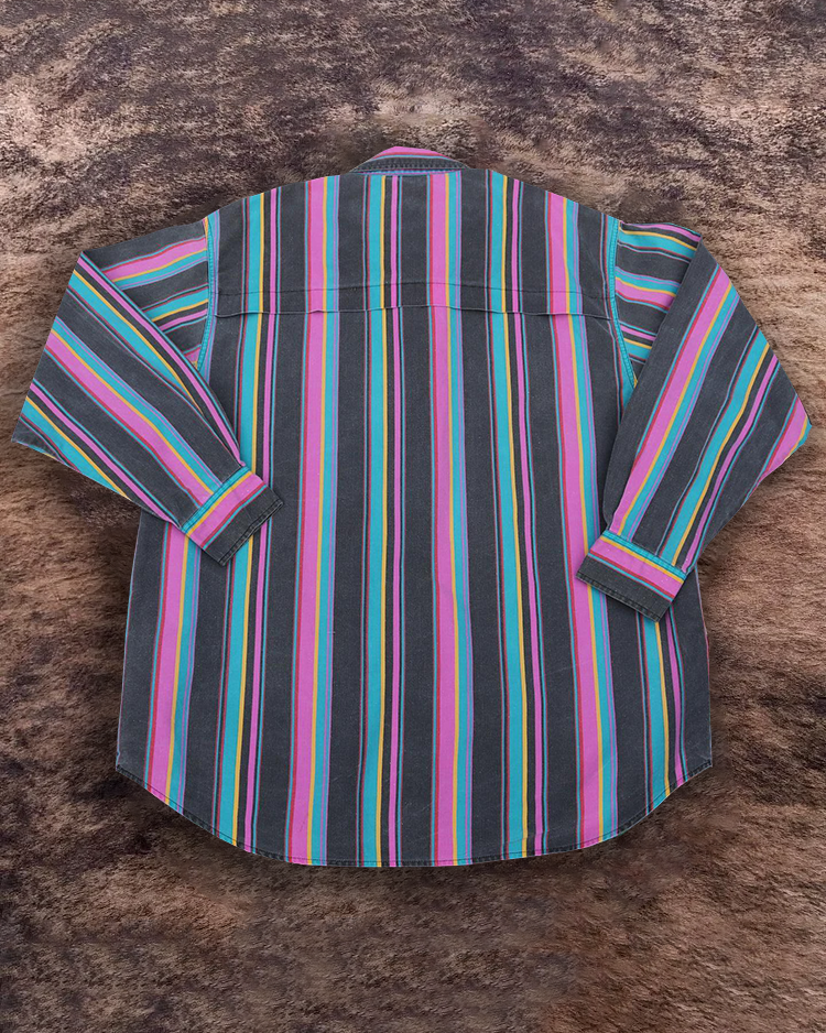 Men's Retro Casual Gray Purple Striped Shirt