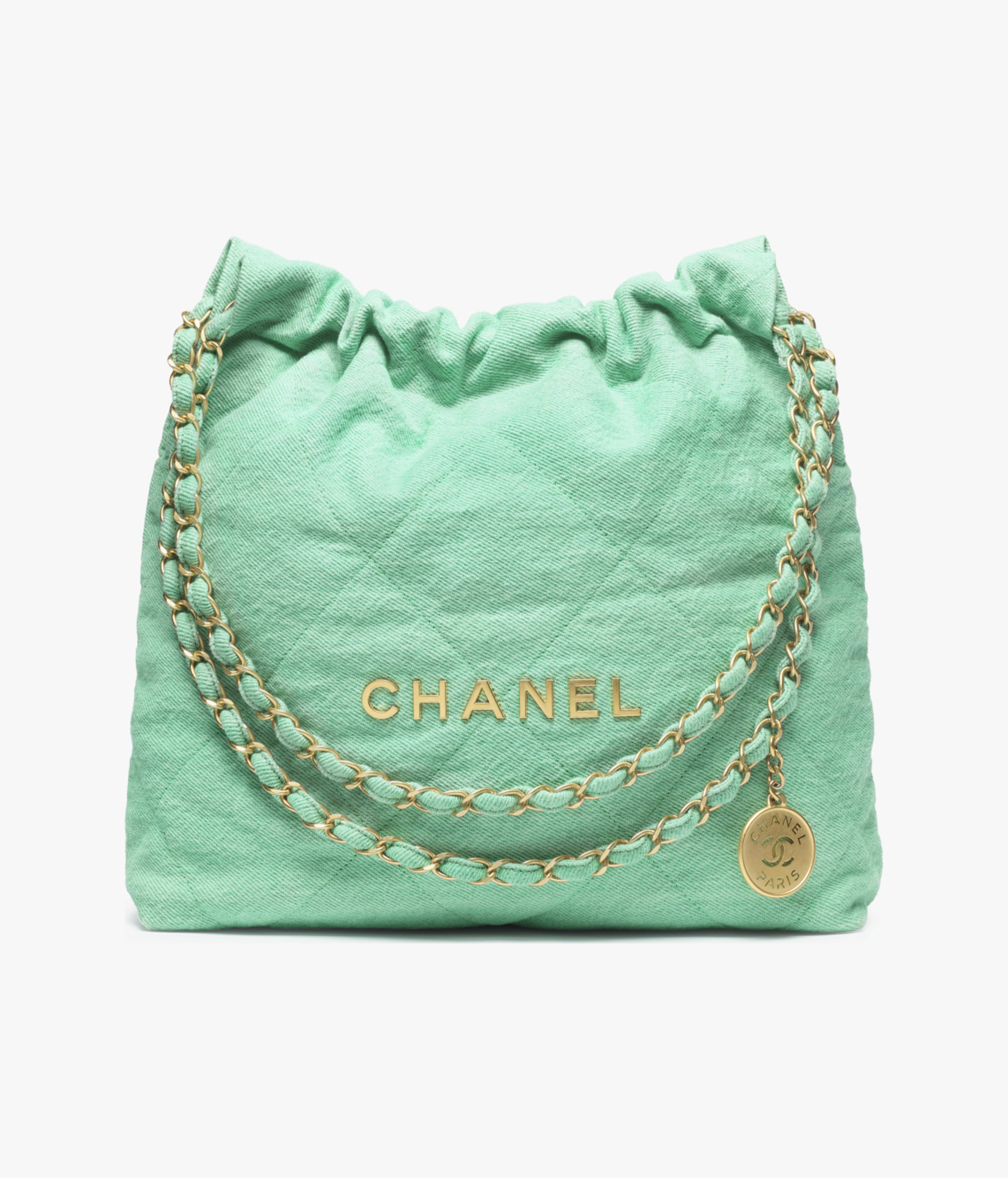 CHANEL Small 22 Top Handle Bag Shiny Calfskin & Gold-Tone Metal Green