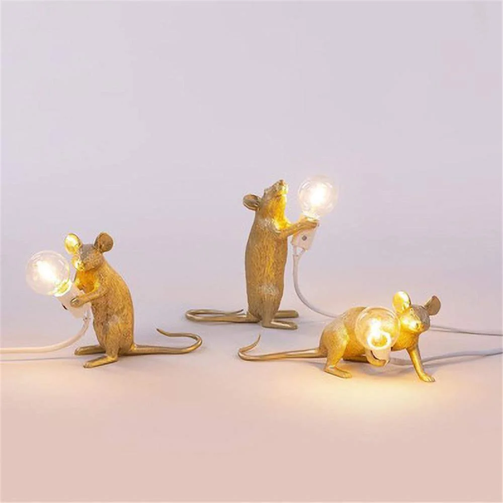 Table Lamp Set Mouse Shape Resin Creative Desk Light Bedside Lamp Light Bedside Gift Decoration LED Bedroom,Study Room Home Room Decor
