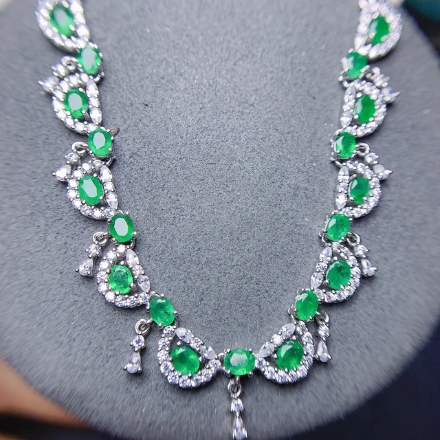 Natural Emerald Sterling Silver 925 Jewelry Women's Jewelry Necklace Women's Luxury Green Christmas Shipping FREE