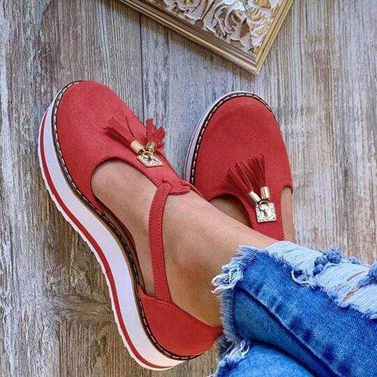 Women's Casual Platform Flat Comfort Fringe Shoes