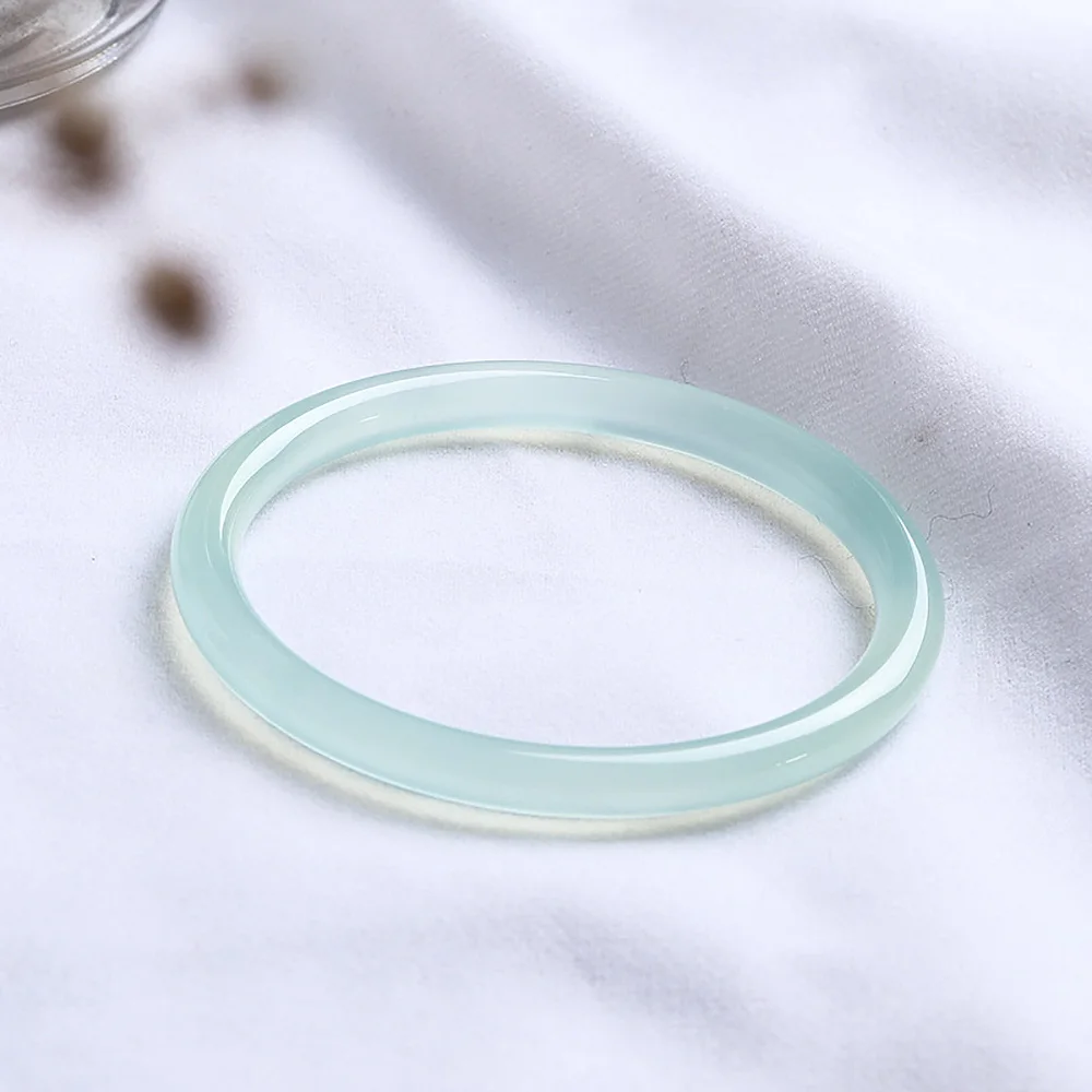 6mm Round Chalcedony Blue Women's Bangle Natural Jade Charm Jadeite Couple Bracelet High Quality Fine Jewelry Holiday Gifts