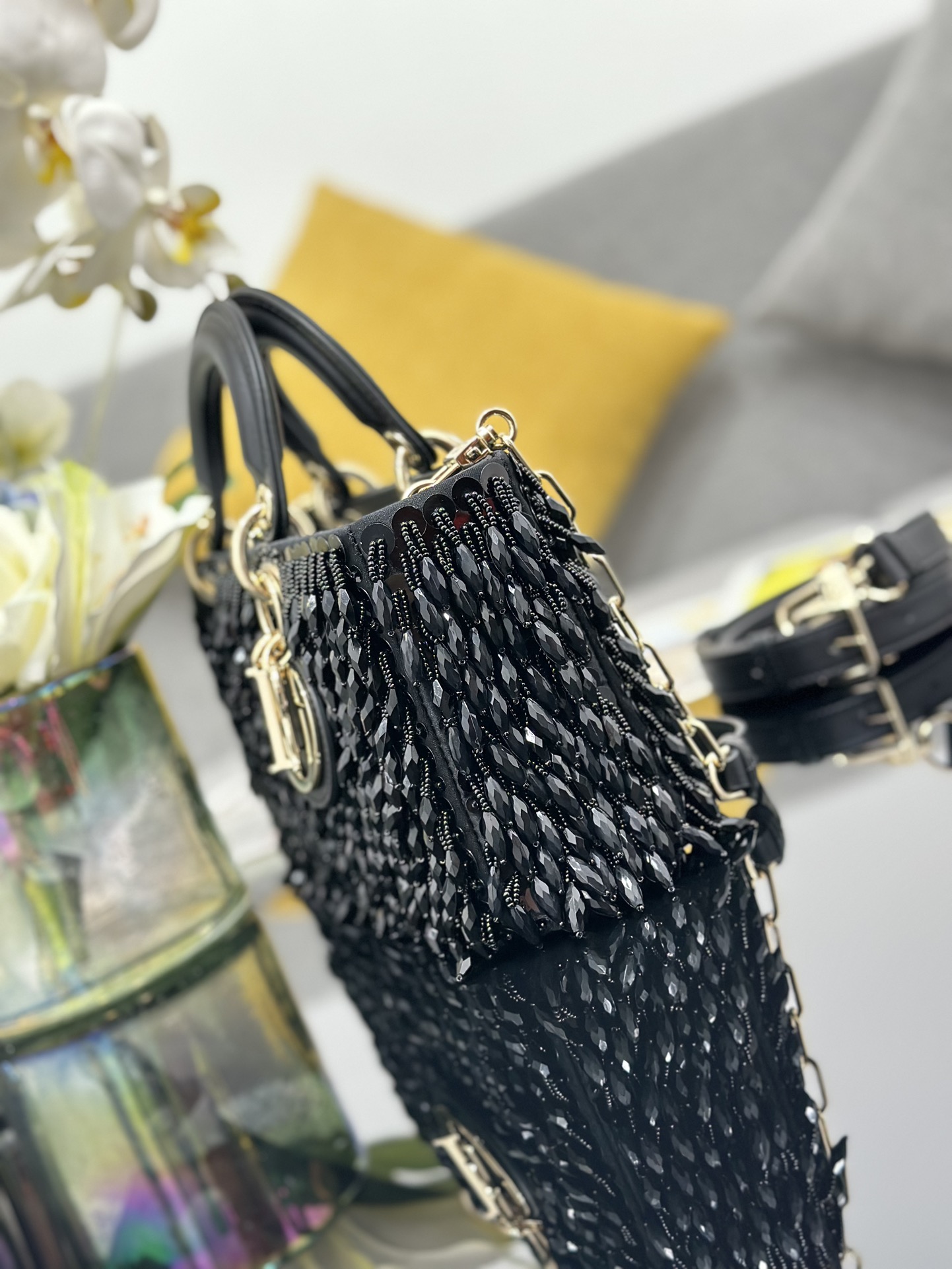 Dior Lady D-Joy Medium Embroidered Tassel Black M0540