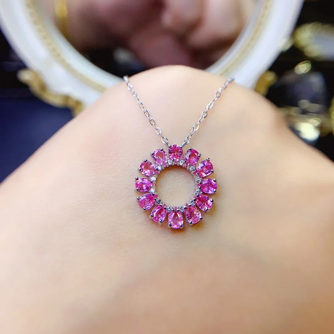 925 Sterling silver natural red sapphire blue necklace jewelry fire color good beauty women's luxury jewelry certified boutique