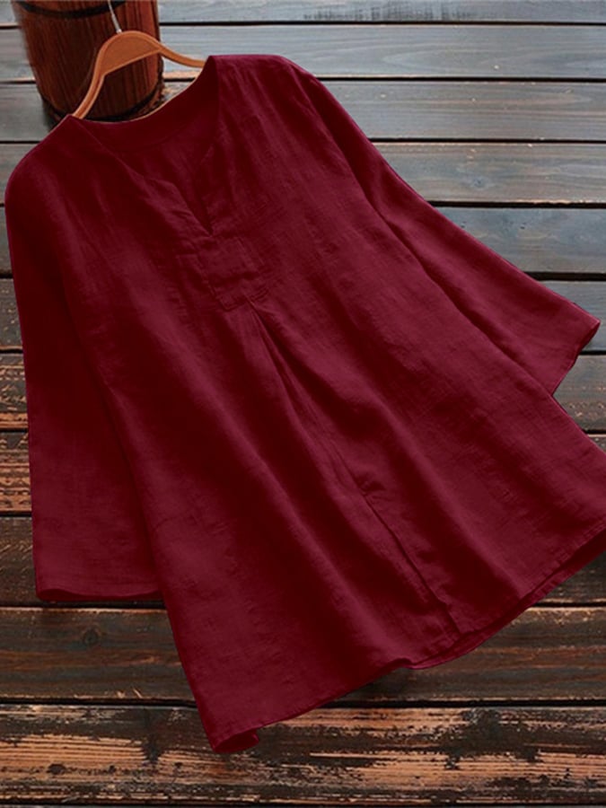 Solid Color Cotton Linen Casual Top