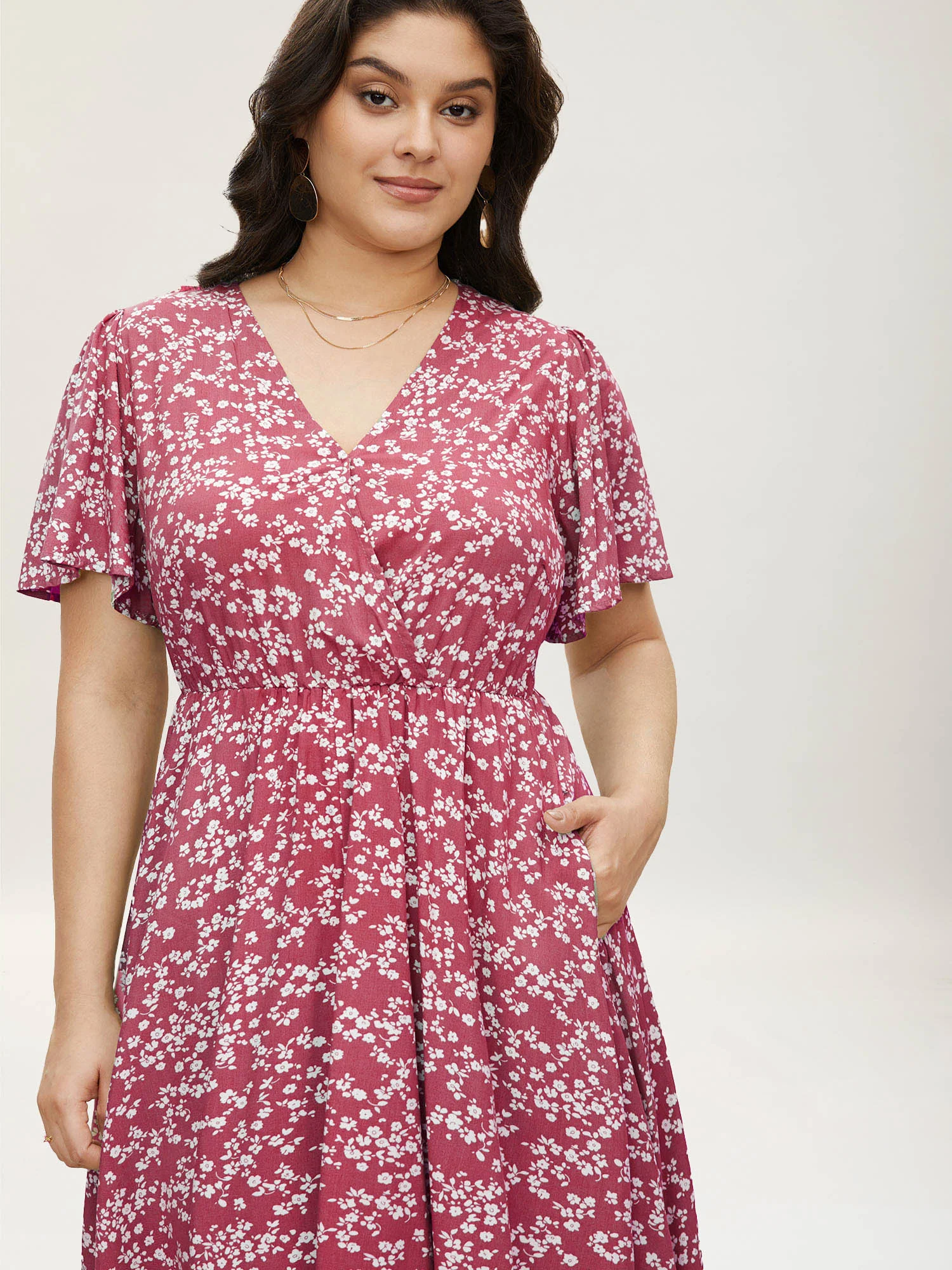 Bloom Dress - Ditsy Floral Elastic Waist Ruffles Pocket Knee Dress