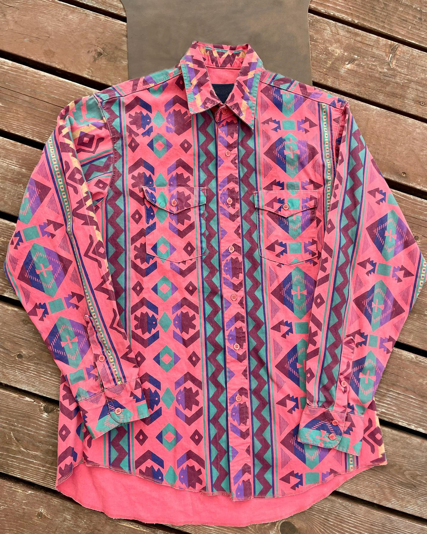 Men's Western Vintage Casual Red Print Long Sleeve Shirt