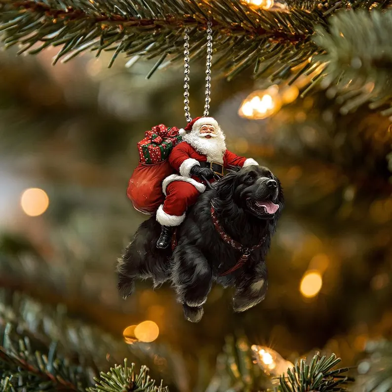 Happy Santa and Dog Ornament