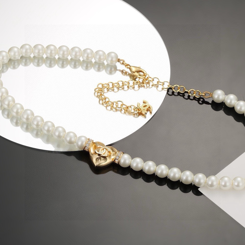 Chanel Heart Peach Pearl Necklace
