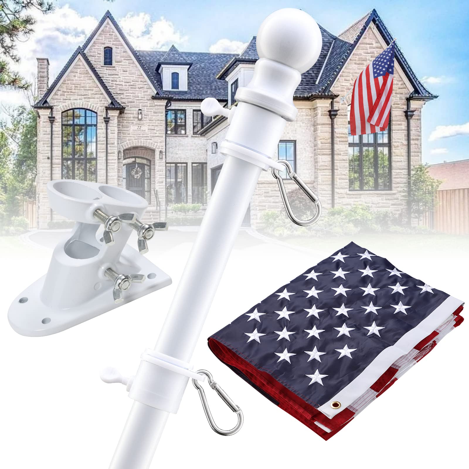 OldgloryHome Heavy Duty Flag Pole Set with 3*5FT Embroidered US Banners-kit