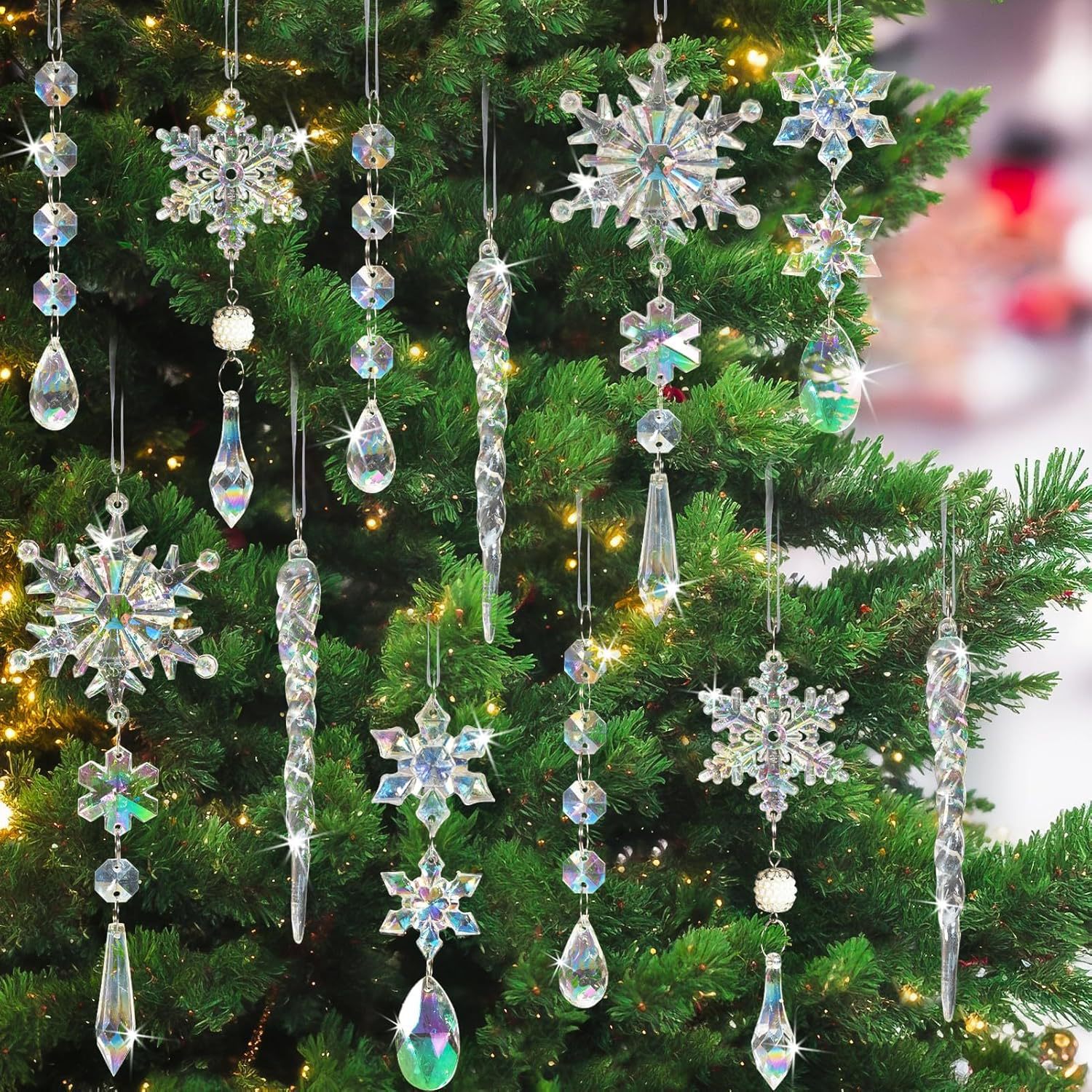 On Sale🔥Set of 18 pcs Hanging Acrylic Snowflake Icicle Ornaments with Drop Pendants
