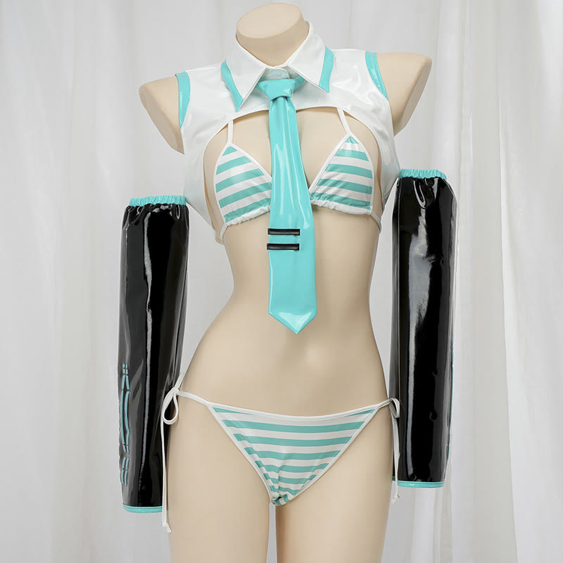 Stripe Bikini Tie Top Lingerie Set