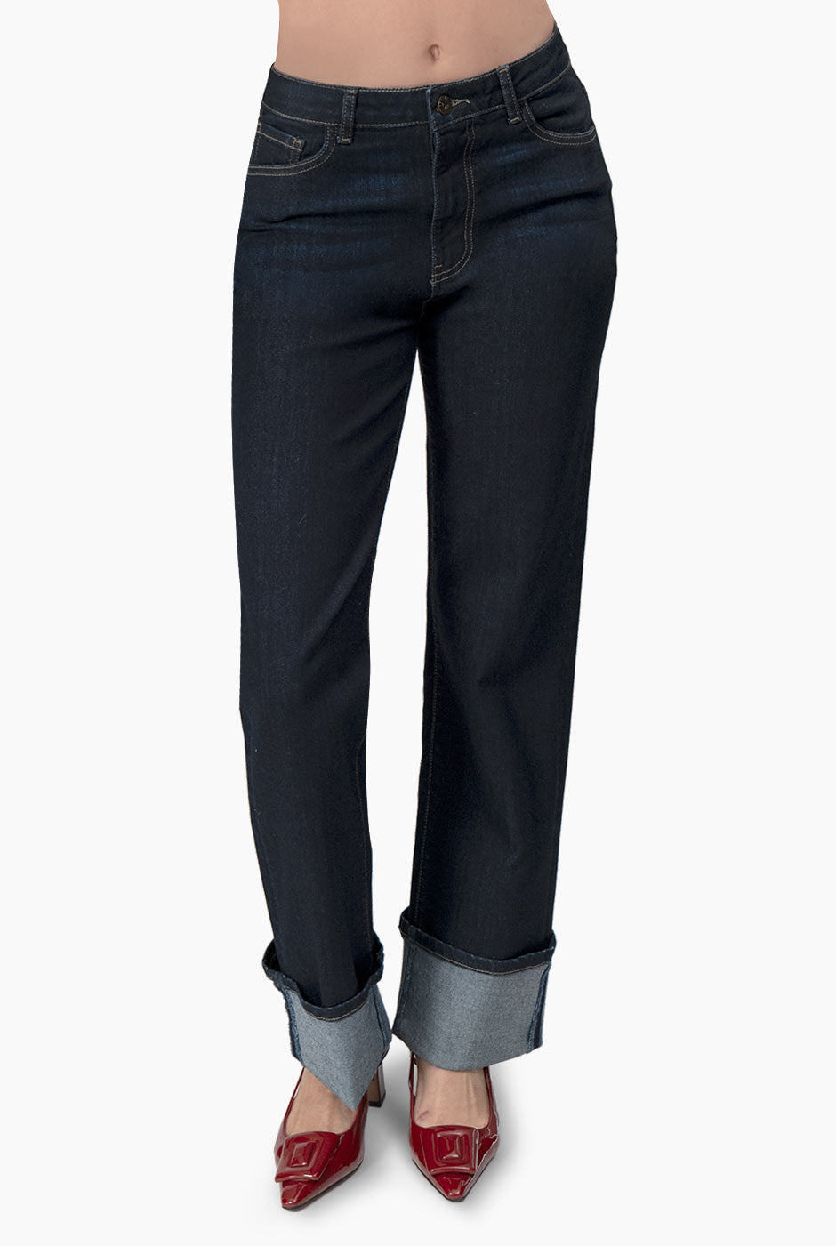 Jeans recto de un boton frontal