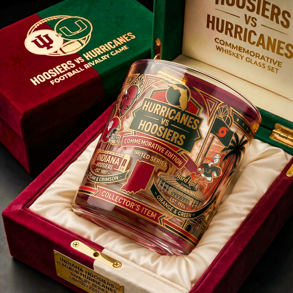 Hoosiers & Hurricanes Football Showdown Whiskey glass
