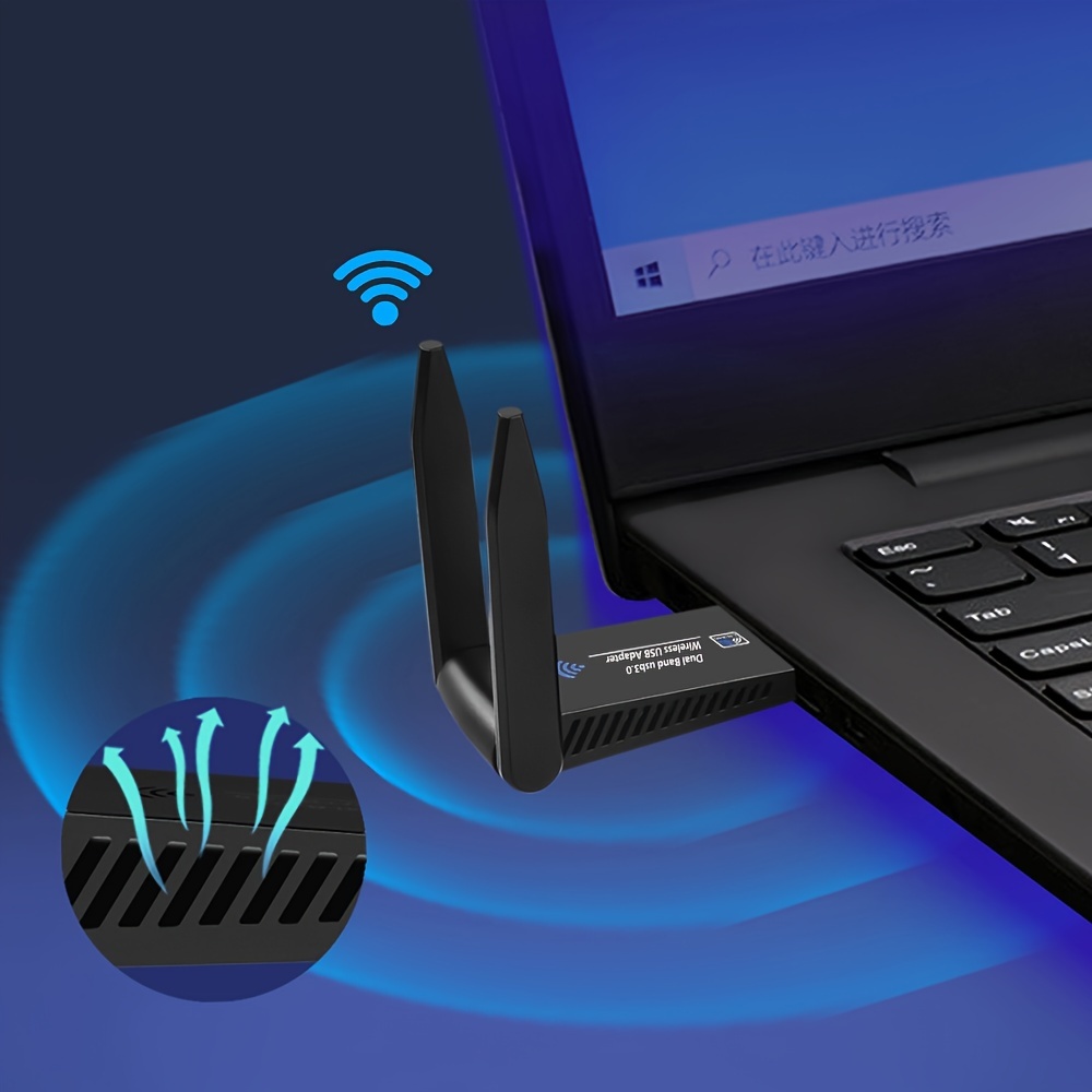 1300Mbps USB WiFi Adapter For PC Dual 5dBi Antenna Wireless Adapter For Desktop Laptop Compatible With Windows 10/7/8/8.1/XP