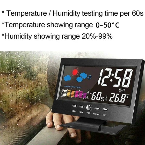 (🎁2025 Hot Sale🎁)Digital LED Temperature Humidity Monitor Weather Forecast LED Table Alarm Clock